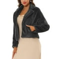 thumbnail image 4 of INSPIRE CHIC Women's Notch Collar Long Sleeve Open Front Faux Fur Fluffy Cropped Jacket M Dark Grey, 4 of 6