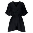 thumbnail image 6 of Short Sleeve Rompers for Women Wrap V-Neck Wide Leg Shorts Women's Jumpsuits Summer Beach Vacation New Black XL, 6 of 9