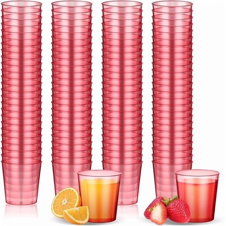 XmhyTop-A 100PCS Shot Glasses 1OZ Clear Small Plastic Cups, Disposable Mini Cups for Sampling/Jello Shots/Sauce,Pink