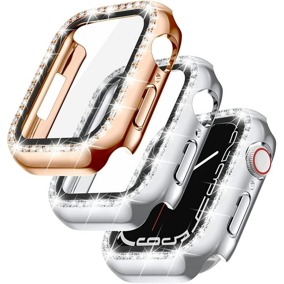 [2 Pack] Bling Screen Protector Case for Apple Watch 40mm Series 6 5 4 SE, Women Glitter Full Protective Clear Hard PC Cover Compatible with iWatch 40 mm Accessories, Rose Gold Silver
