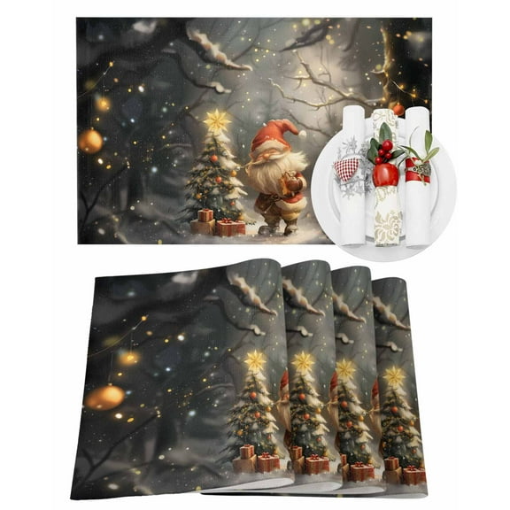Christmas Placemats Set of 1 Santa's Elves Forest Snowfall Evergreen Heat Insulation Washable Place Mats, Rustic Non-Slip Table Mats for Dining Table Party Kitchen Decor,13x19 Inch