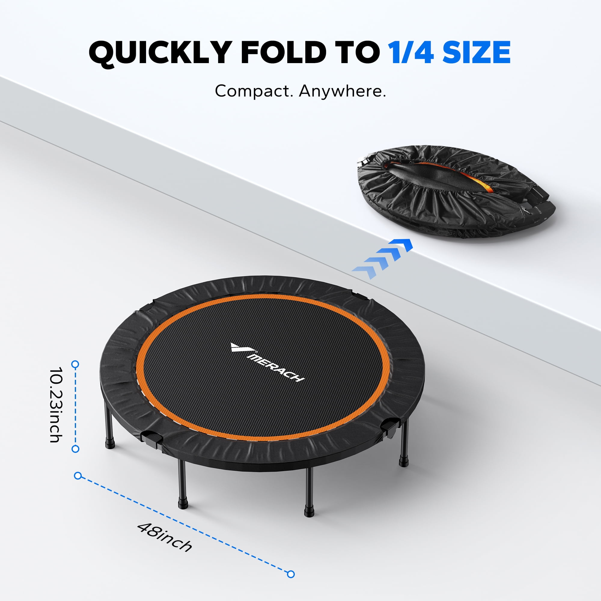 MERACH 48" Mini Trampoline for Adults & Kids, Indoor/Outdoor Rebounder Trampoline, 330 lbs Weight Capacity, Compact Fitness Exercise Trampoline