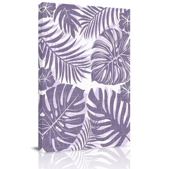 Purple Palm Leaves Canvas Wall Art for Living Room, Tropical Botanical Minimalist Modern Poster Print Painting for Bedroom Office Home Decoration Wall Pictures Prepare To Hang 12"x18"