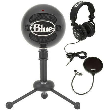 Blue Microphones Snowball Plug & Play USB Microphone Black Bundle with Pop Filter and Studio Headphones