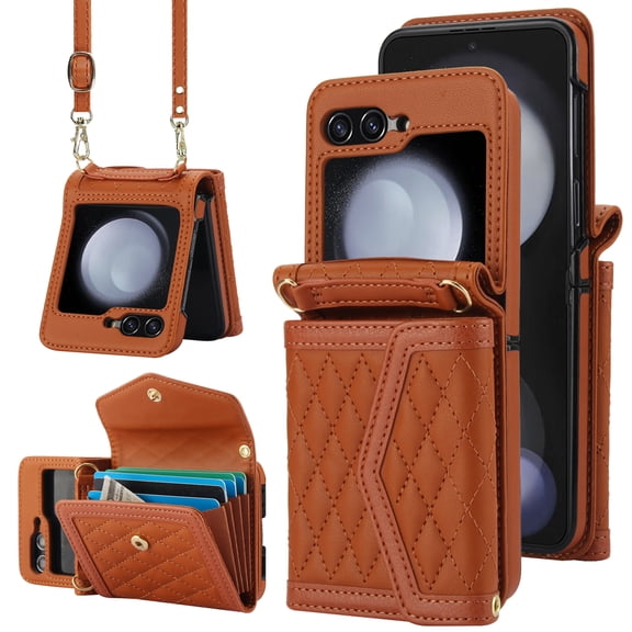 Crossbody Strap Wristband Phone Case for Motorola Razr 2024 Wallet Cover, PU Leather Flip Card Holder Cell Accessories for Women Girls RFID Blocking for Motorola Razr 2024 - Brown