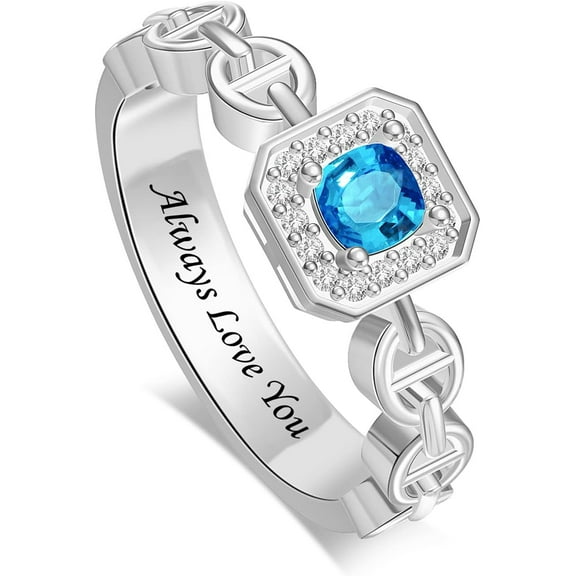 YUPPOLKR Custom Birthstone Ring for Women Sterling Silver Mother Ring Heart Shaped Stone Engagement Promise Ring Personalized Engraved Simulated Birthstone Wedding Statement Engagement Ring