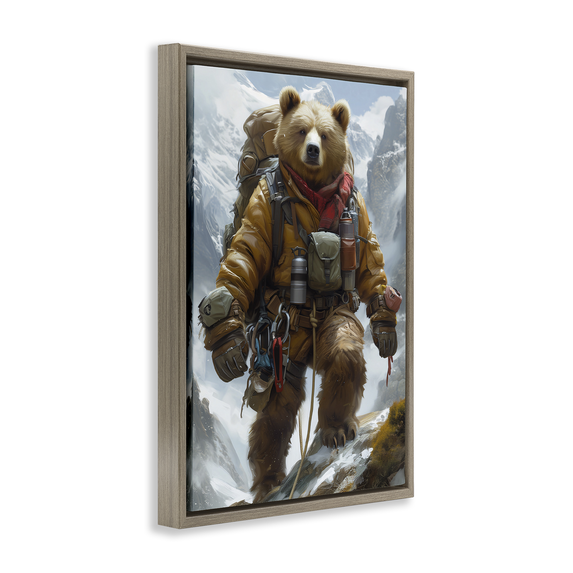 Stupell Industries Mountain Hiking Bear Animals & Insects Painting Brown Floater Framed Canvas Art Print Wall Art, 17 x 25