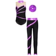 thumbnail image 2 of YUUMIN Kids Girls Gymnastics Dance Leotard Outfits Metallic Striped Bodysuit Tank Top with Pants Hair Purple 10, 2 of 7