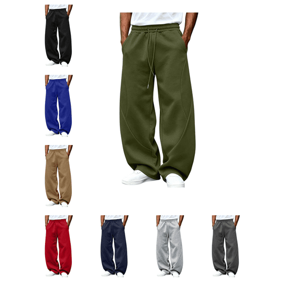 Busydd Baggy Sweatpants Men Casual Solid Color Drawstring Waist Athletic Pants Loose Comfy Wide Leg Trousers with Side Pockets S