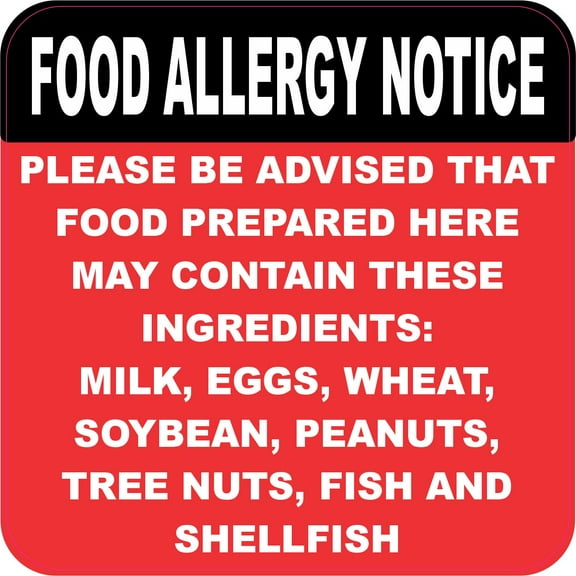 StickerTalk Food Allergy Notice Vinyl Sticker, 5 inches x 5 inches