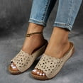 thumbnail image 5 of Women Slippers with Arch Support Wedge Thick Sole Hollow Open Toe Slip-on Slides Women Footwear Beach Vacation Holiday Vintage FashionBeige 9.5, 5 of 8
