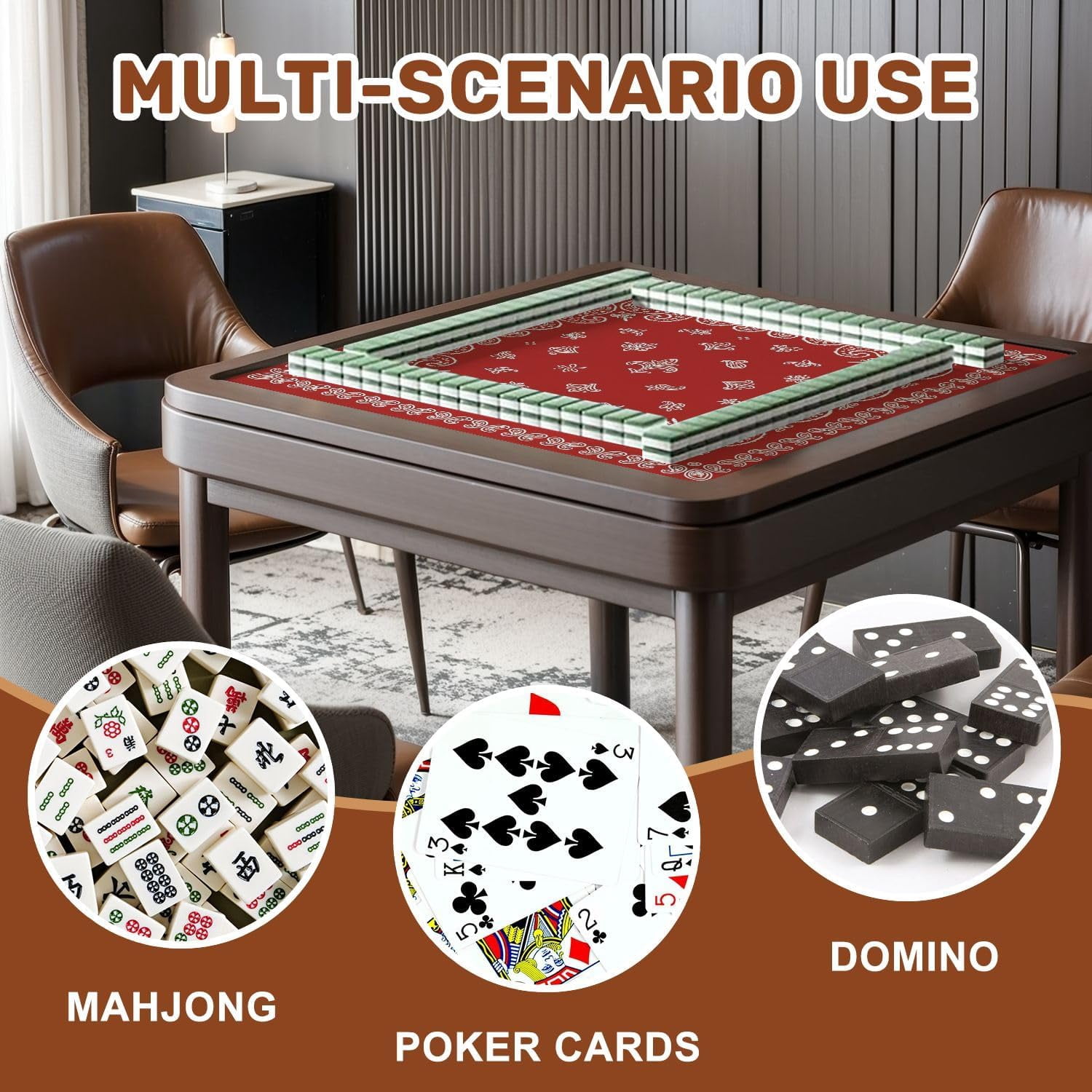 Mahjong Mat 31.5" x 31.5" Red Paisley Bandana Floral Elements White Detailing Non-Slip Noise Reduction Mahjong Tiles Table Cover for Dominoes Poker Card Board and Tile Games Gift