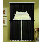 3PC (K66) SOLID VOILE SHEER KITCHEN WINDOW CURTAIN 2 TIERS   1 SWAG VALANCE SET COLORS BLACK