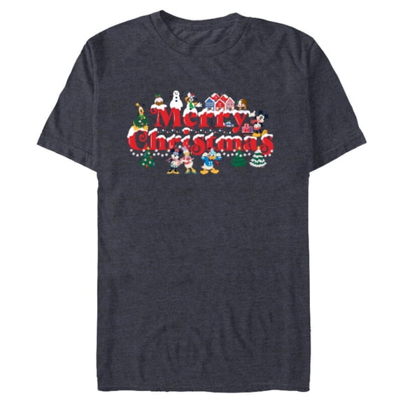 Disney Mickey & Friends Holidays Snow-Capped Merry Christmas - Short Sleeve Blended T-Shirt for Adults - Customized-Navy Heather
