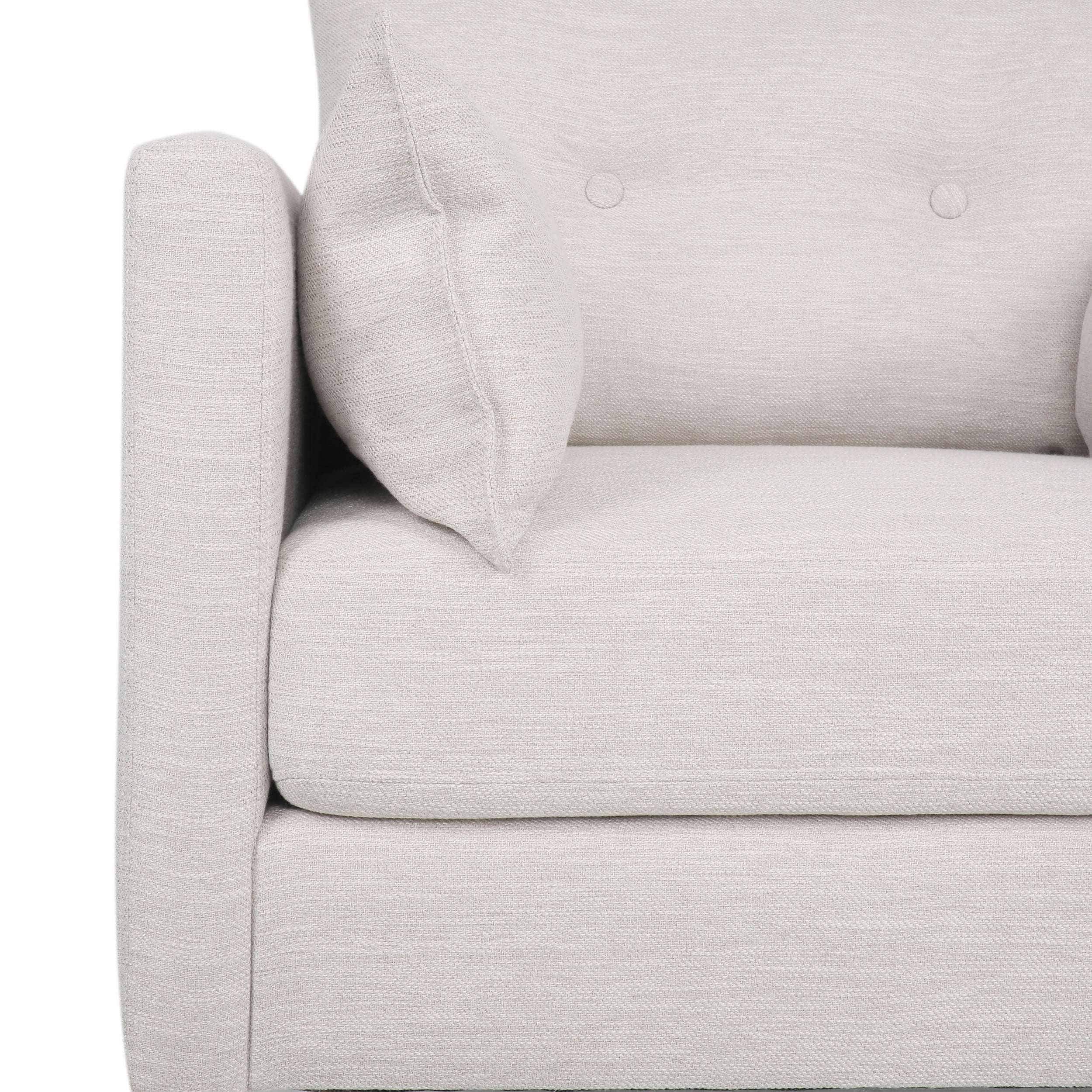 Noble House Grouse Fabric Tufted Club Chair with Accent Pillows, Beige and Walnut