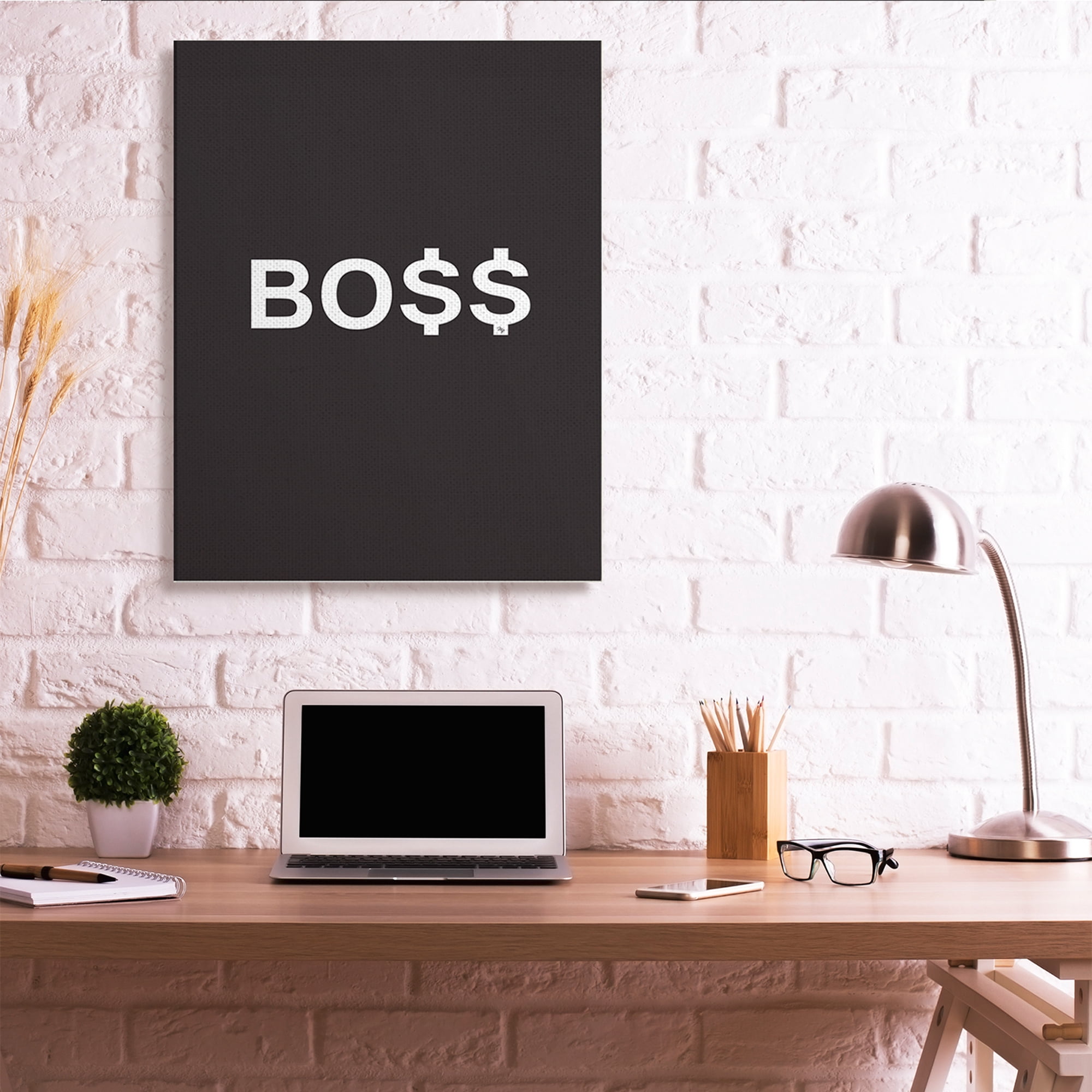 Stupell Industries Boss Text Dollar Signs Minimal Black White Typography Painting Gallery Wrapped Canvas Art Print Wall Art, 36 x 48