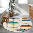thumbnail image 4 of Boho Modern Round Rugs 4ft, Middle Century Teal Yellow Orange Geometric Non Slip Washable Rug Runner, Low Pile Indoor Floor Carpet Mat Bathroom Rugs for Living Room, Bedroom, Kids Room, 4 of 9