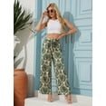 thumbnail image 3 of Women Casual Floral Wide Leg Pants With Pockets Lady High Waist Adjustable Flowy Tie Knot Loose Trousers Business Work Casual Long Pants, 3 of 8