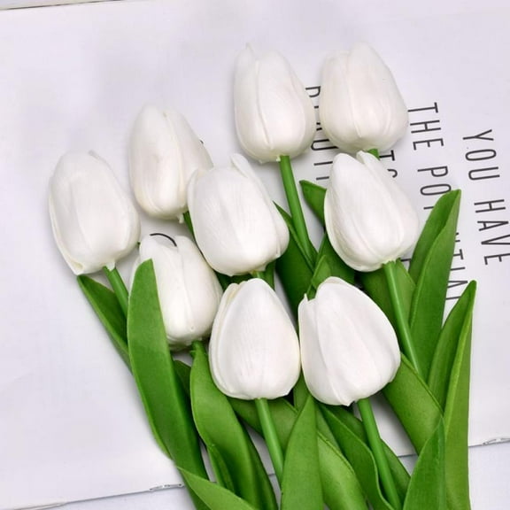 5 Pcs Artificial Flowers Faux Tulip Stems Real Feel PU Tulips for Easter Spring Wreath Wedding Bouquet Centerpiece Floral Arrangement Cemetery Table Décor 13.39" Tall