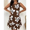 thumbnail image 4 of Plus Size Women Summer Casual Printed Short Camisole Dress Vacation Brown Sundress Floral Mini Dress, 4 of 10