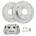 thumbnail image 1 of Detroit Axle - Front Drilled & Slotted Brake Rotors Right Brake Caliper Replacement for 2005-2008 Dodge Dakota Mitsubishi Raider, 1 of 6