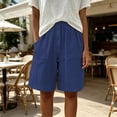 thumbnail image 5 of VBVC Women's Cotton-Linen Button Front Bermuda Shorts , Summer Casual Textured Shorts For Women,Ladies' Loungewear Shorts with Pockets,Blue,S-2XL, 5 of 8