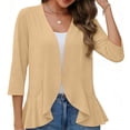 thumbnail image 4 of Womens Casual Open Front Cardigans Lightweight Soft Summer Draped Ruffles 3/4 Sleeve Cardigan, 4 of 7