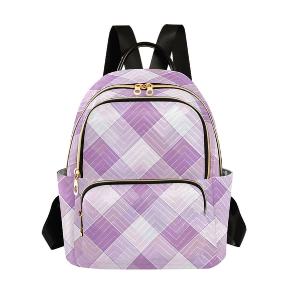 Light Purple Plaid Pattern Quilted Backpack Fashion Daypack Commuter Bag for Women 8.5 L