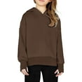 thumbnail image 3 of GiLiling Teen Girls Fleece Split Hoodie, Kids Plain Oversized Loose Pullover, Thumb Hole Hooded Sweatshirt, Cute Warm Clothes (Brown, 11-12 Years), 3 of 7