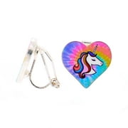 Claire's Kids Clip On Earrings for Girls - Colourful Heart Shaped Miss Glitter the Unicorn - Fun Cute Jewelry for Non-Pierced Ears Clip Ons are Hypoallergenic Sensitive Nickel-Free