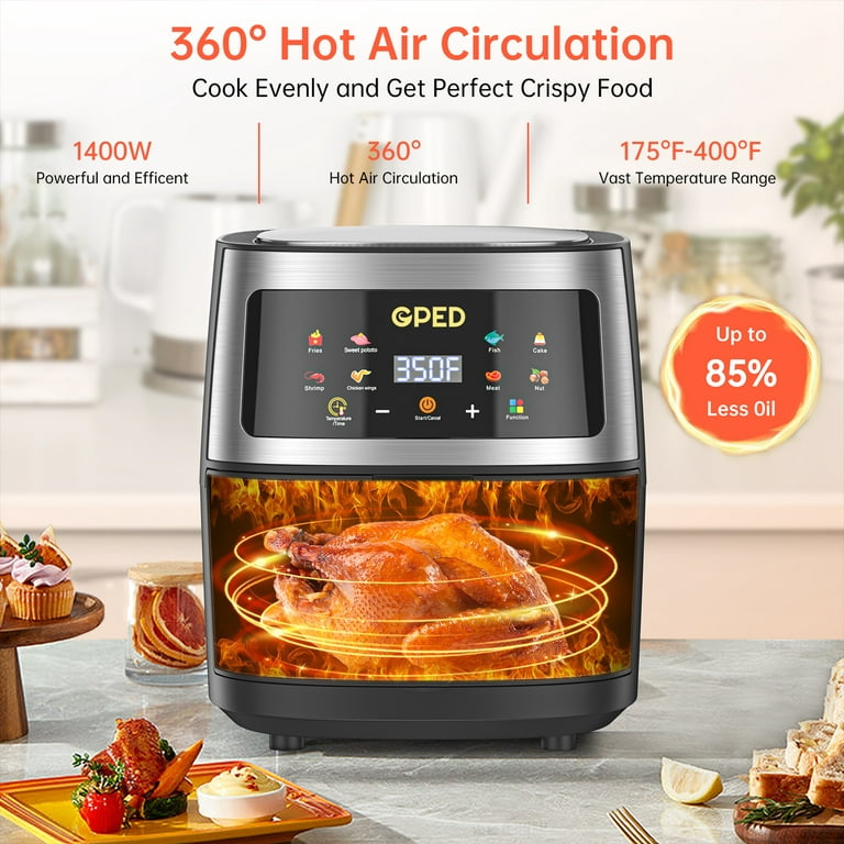 Air Fryers, 7.5 QT 8-in-1 Oilless Air Fryer Oven with Visible Cooking  Window, One-Touch Screen, Nonstick and Dishwasher-Safe Basket, Customized  Temp/Time, Including Air Fryer Paper Liners 50PCS, Silve 