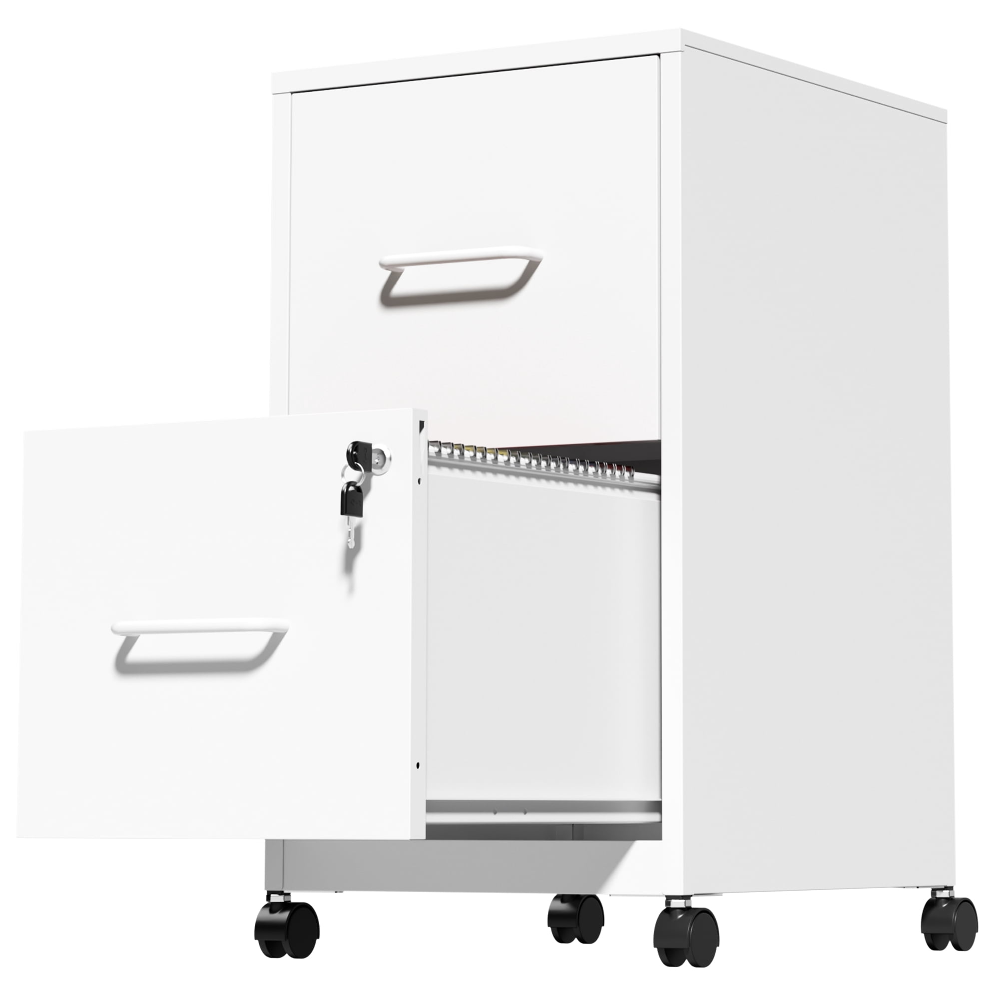 2 Drawer Lockable Metal File Cabinet With Wheel, Vertical Under Desk Steel Filing Cabinet with Wall Anti-Tip Kit, Heavy Duty Office Storage Cabinet for Letter/Legal Size Files, Black