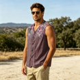 thumbnail image 4 of GrmtClth Vintage Western Aztec Zigzag Print Mens Sleeveless Waistcoat, Lightweight V Neck Button Down Tank Top Travel Daily Wear Deep Red S, 4 of 5
