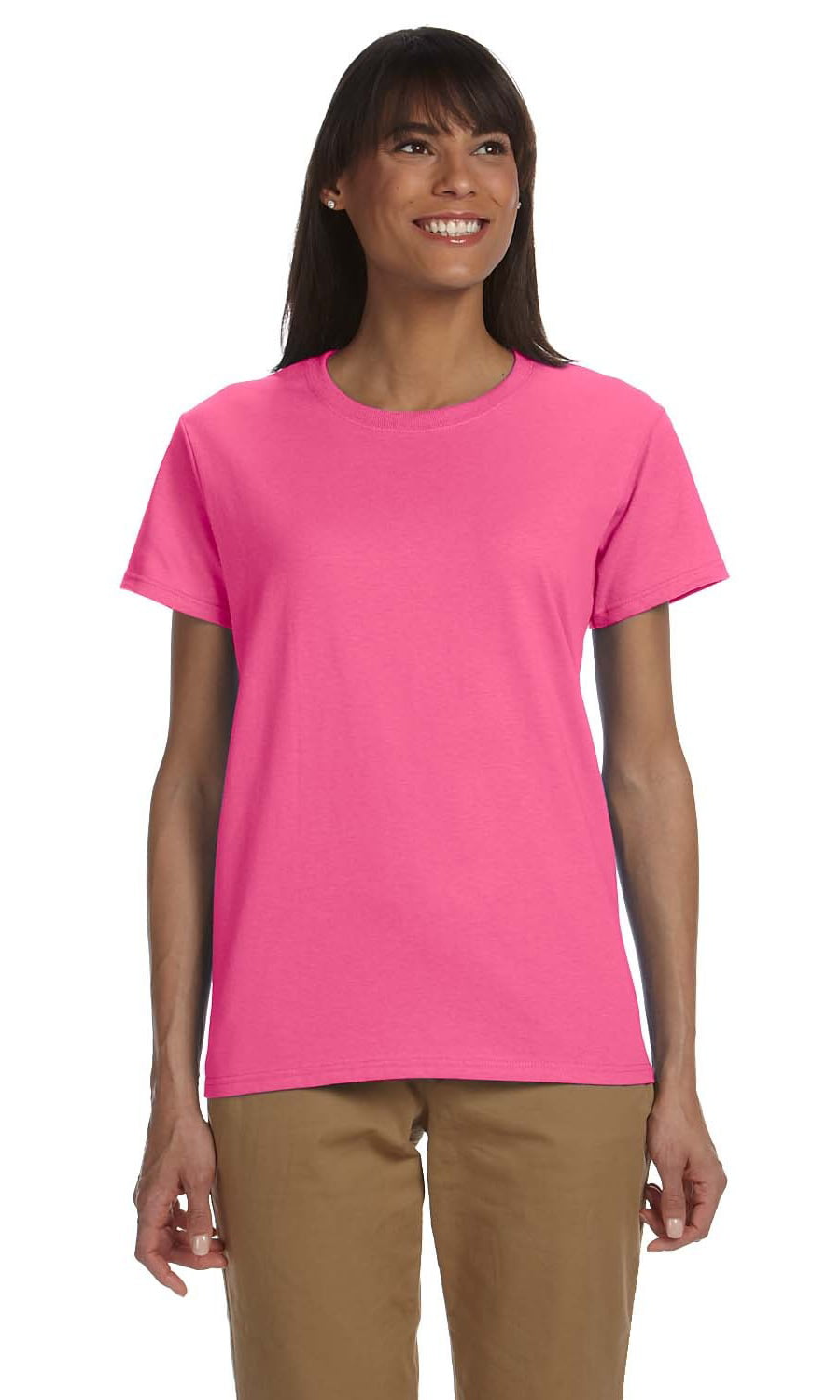 Gildan - The Gildan Ladies Ultra Cotton 6 oz T-Shirt - SAFETY PINK - M ...