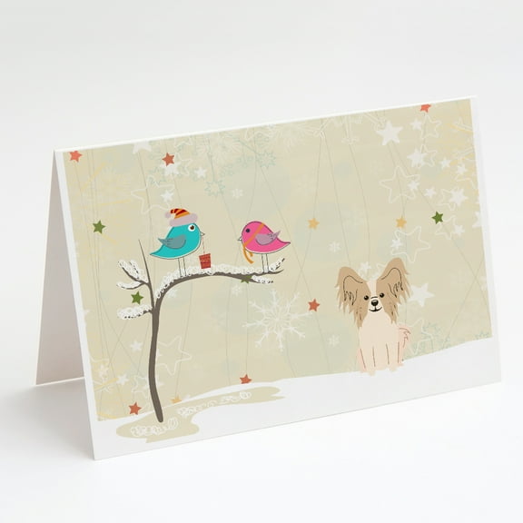 Christmas Presents between Friends Papillon - Sable and White Greeting Cards and Envelopes Pack of 8