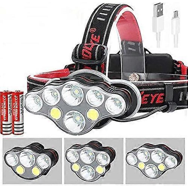 LED Headlamp, 350000LM Headlamp, Rechargeable, Waterproof, with 8 LEDs, 8 Lighting Modes