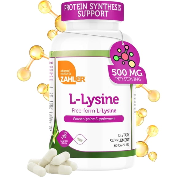 Zahler L-Lysine 500 mg Free Form Capsules, Potent Lysine Supplement, General Health, 60 Lysine Capsules, L-Lysine Dietary Supplement
