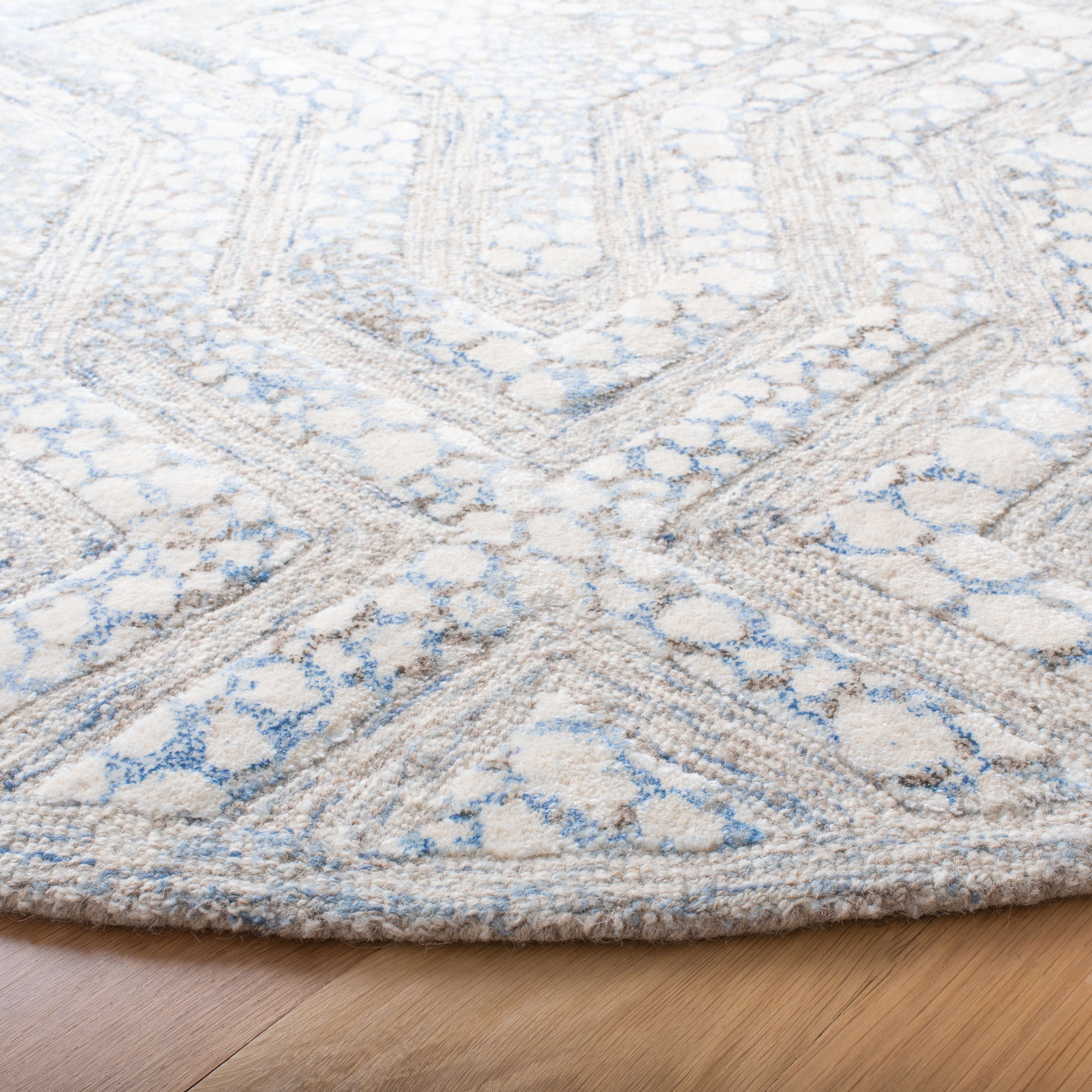 SAFAVIEH Restoration Vintage Rubye Geometric Area Rug, Blue/Ivory, 6' x 6' Round