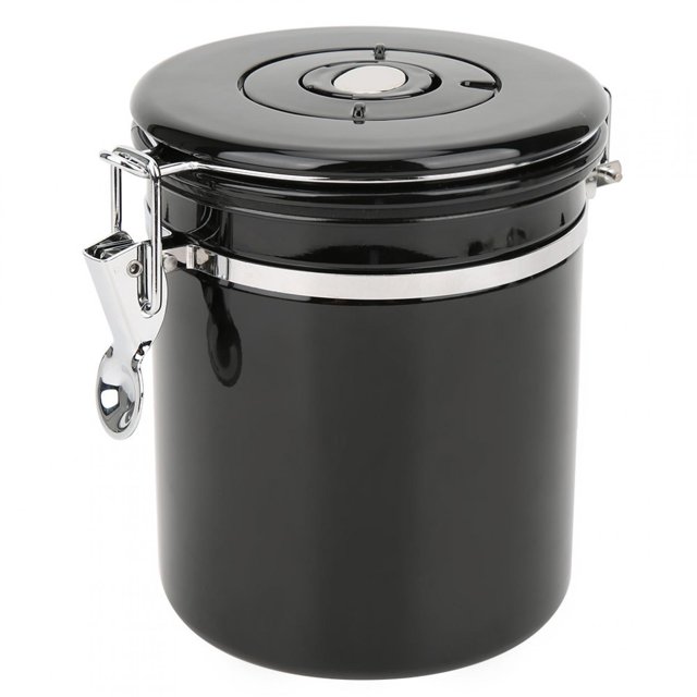 Goick Recipiente de café-Tanque de Almacenamiento de Grano de café de té Sellado de Acero Inoxidable de 1,5 l con válvula de liberación(Negro)