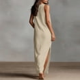 thumbnail image 3 of FAIWAD Linen Dress Women V Neck Sleeveless Side Slit Maxi Dresses Loose Casual Flowy Boho Sundress, 3 of 9