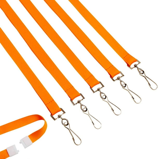 Bulk 100 Pack Bright Orange Wide Neon Lanyards for Name Badges with Safety Breakaway Neck