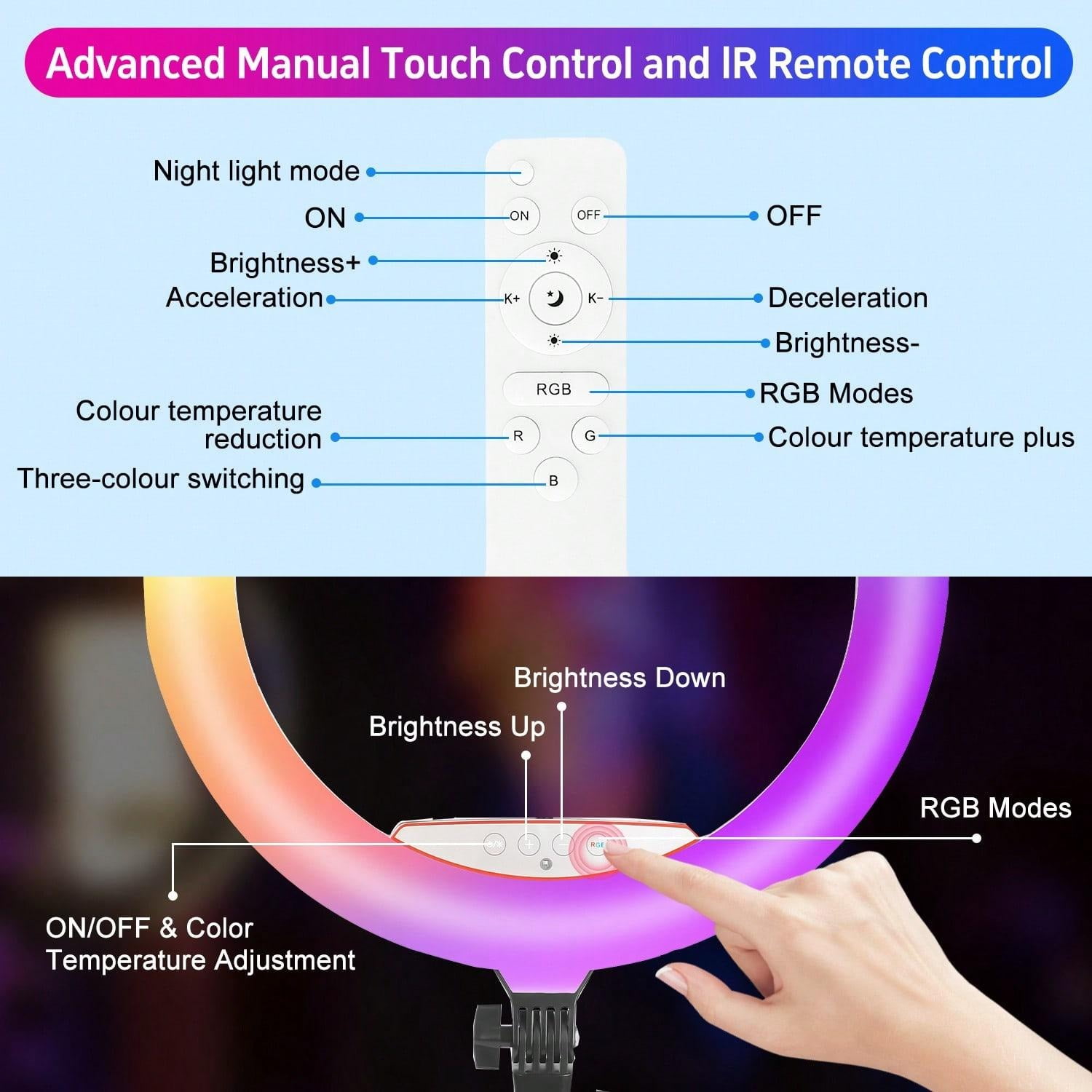 ZOMEI 18 inch Ring Light with Stand, Large Ring Light for iPhone, 3 Clips/USB Ports,2700-6500K with Tripod for Tattoo Lash Barber Makeup Photography Lighting