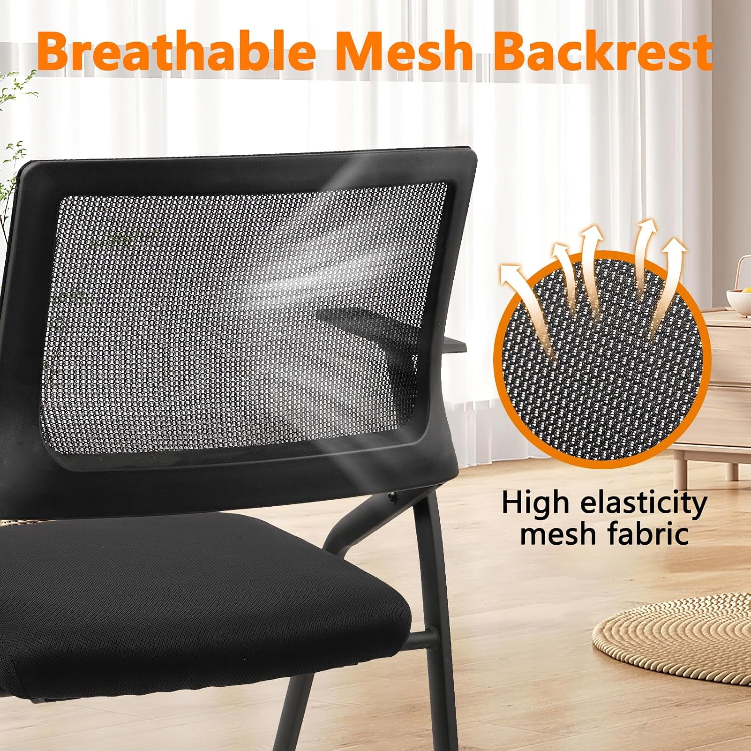 CLATINA Ergonomic Stackable & Foldable Conference Room Chairs, Mesh Office Chair with Arms and Wheels for Office Waiting Room Meeting Black Lobby Church School Receptions and Training Black (4 pk)