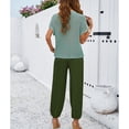 thumbnail image 3 of SWSMCLT Women's 2 Piece Outfits Sweater Sets High Waisted Pants Casual Lounge Sets Comfy Summer Knit Short Sleeve Pullover Tops Green Medium, 3 of 5