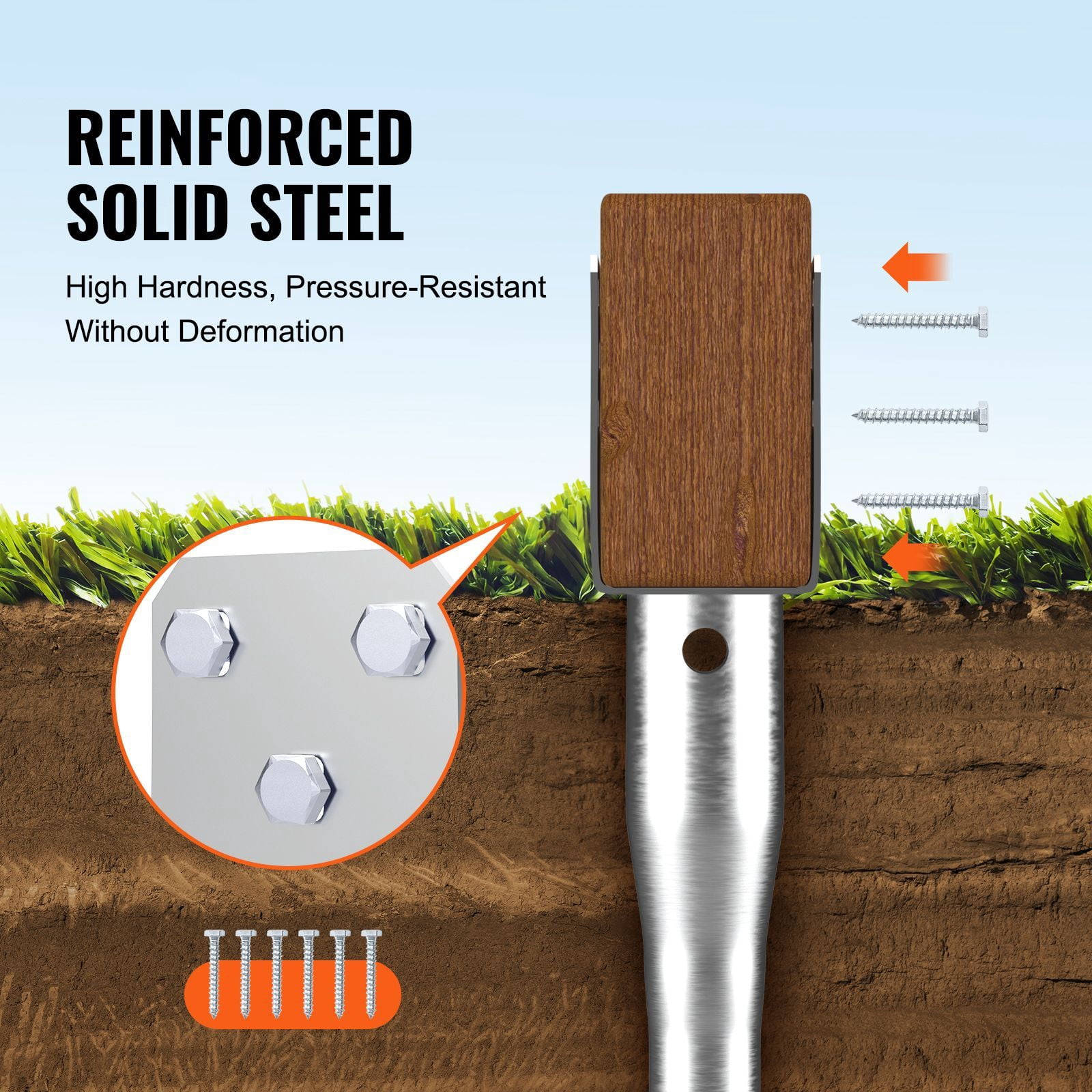 Fence Post Spike for 3.5" Timber, Thickened Hard Steel, Corrosion-Resistant Powder Coating, Spiral Bottom, Easy Ground Installation for Fencing
