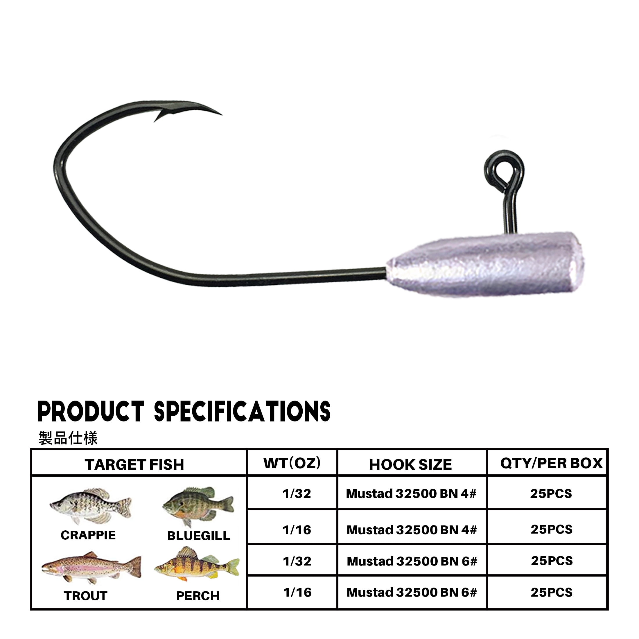 Ray Mini Tube Jig Heads for Crappie Fishing Tube Bait Jig Hooks 25 Pack Swimbait Jig Hooks Saltwater Freshwater Fishing Hooks Tube Jigs Lead Color, 1/16 oz Mustand 32500 BN 6# Hook