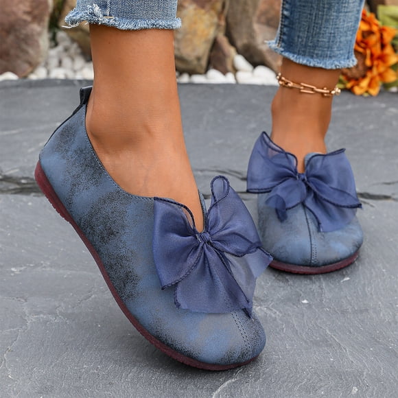 YOUYEDIAN Mary Jane Shoes Women 2026 Slip on Dressy Flats Shoes for Women Non-Slip Comfortable Shoes for Casual Work Office (Blue)