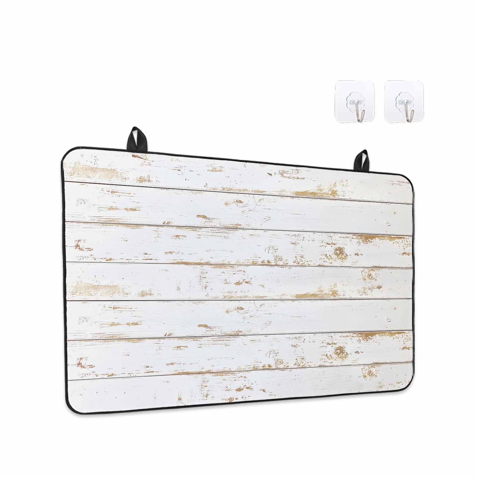 White Wooden Plank Stove Top Cover for Electric Stove, Heat-proof & Non Slip Glass Top Stove Cover Protector, Country Vintage Farmhouse Wood Grain Kitchen Flat Cooktop Rubber Mat 24x21 Inches