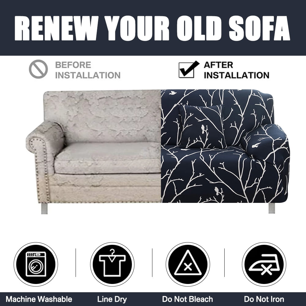 NEWEEN Sofa Cover High Stretch Elastic Fabric 1 2 3 Seater Sofa Slipcover Chair Loveseat Couch Cover Polyester Spandex Furniture Protector Cover with 1 Pillowcase (1 Seater, Pattern #Bird)