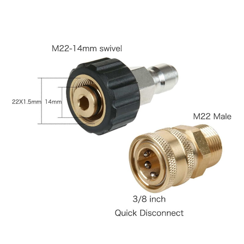 2 pcs Quick Coupler M22x1.5mm 14mm+15mm Pressure Washer Fitting Connect 